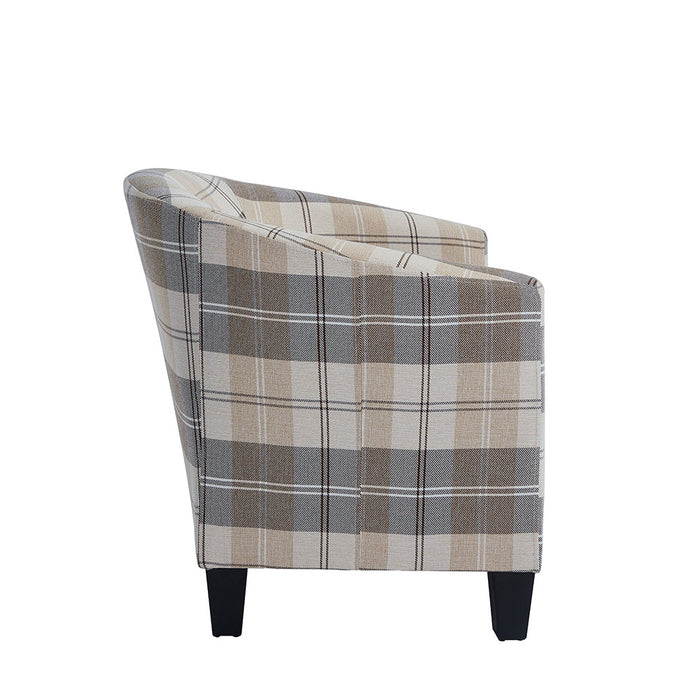 Accent Tub Chair, Beige Tartan Fabric