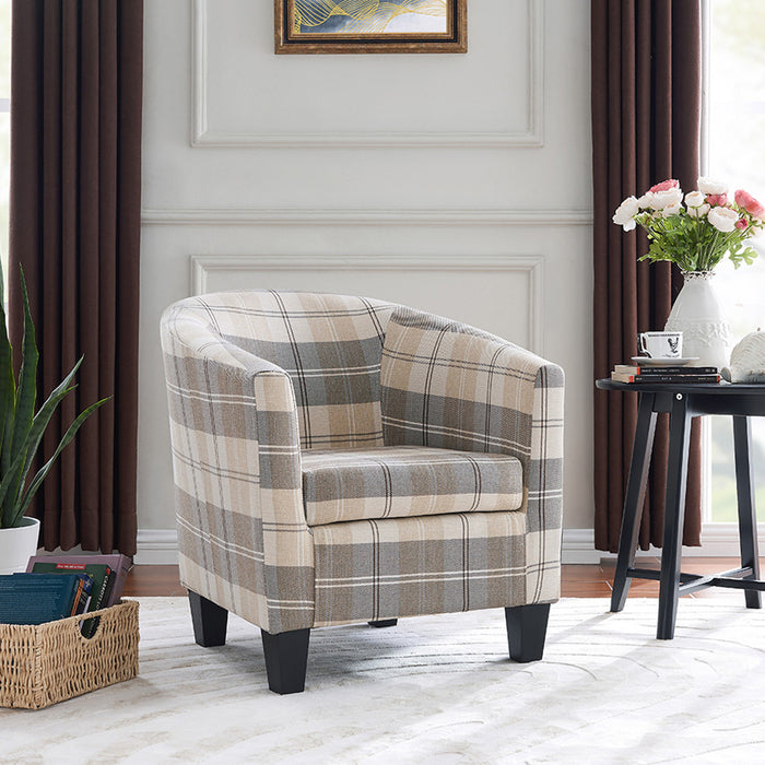 Accent Tub Chair, Beige Tartan Fabric