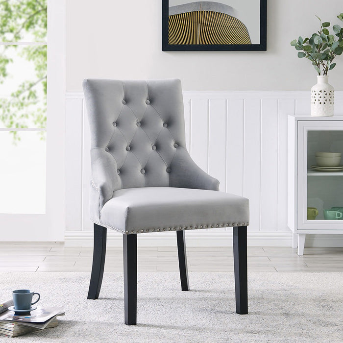 Sydney Dining Chair in Velvet Fabric, Light Grey