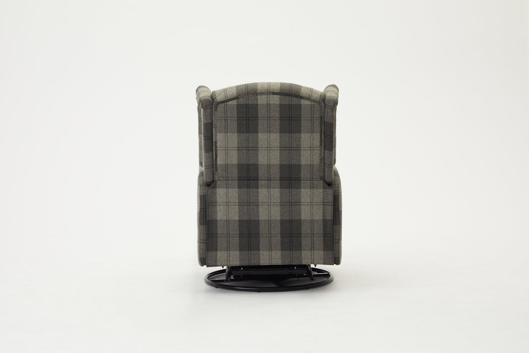 Charles Recliner Armchair Grey Tartan Wing Back Sofa With Adjustable Footrest