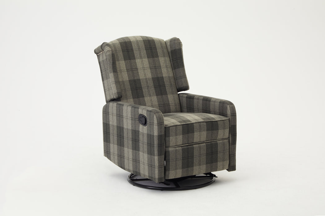 Charles Recliner Armchair Grey Tartan Wing Back Sofa With Adjustable Footrest