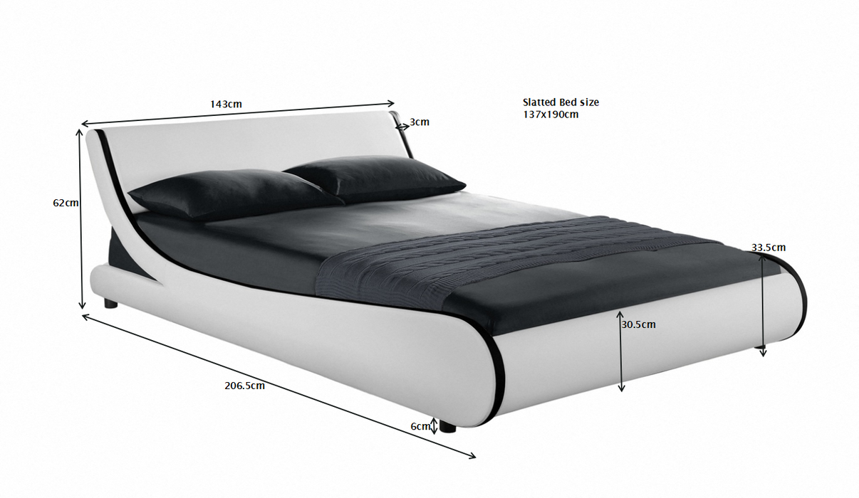 Galactic Leather Double Bed Frame, White & Black