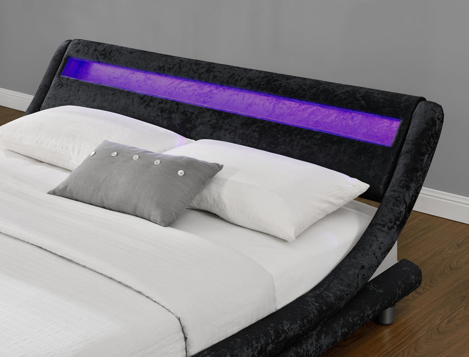 Galaxy Velvet Fabric Double Bed Fame with LED, Black