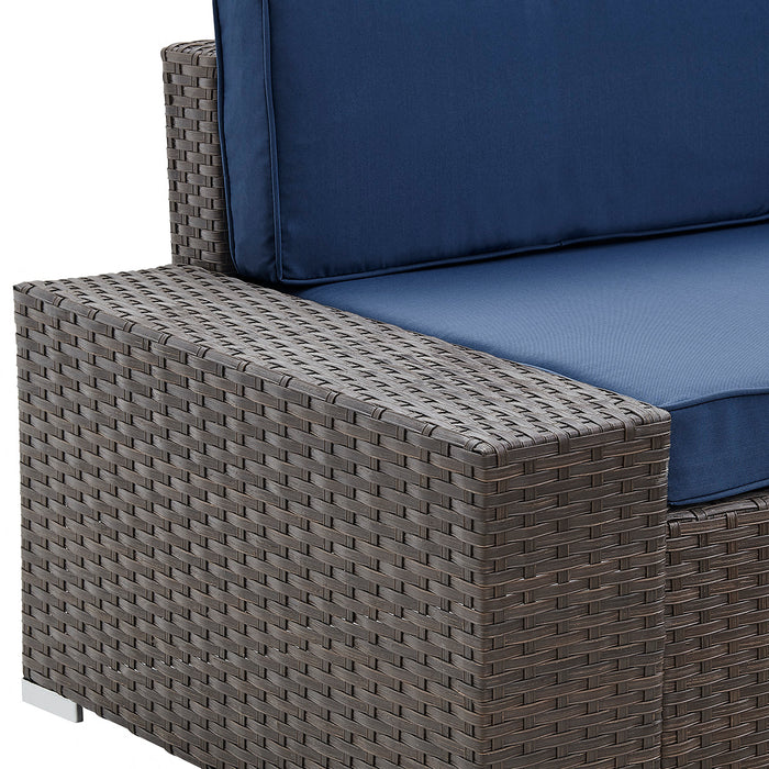 Mijas Corner Rattan Sofa Set, Brown with Blue Cushions