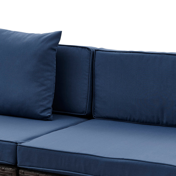 Mijas Corner Rattan Sofa Set, Brown with Blue Cushions