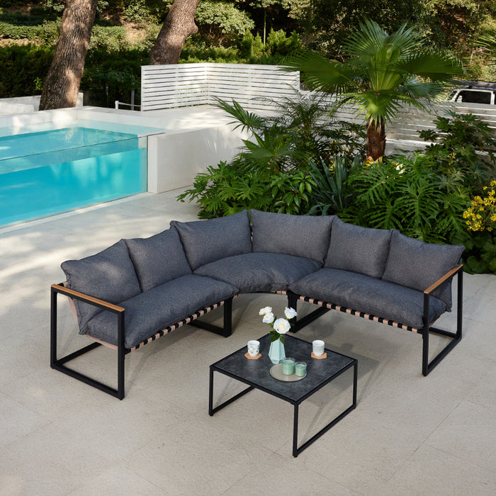 Marbella Corner Garden Set, Dark Grey Cushions