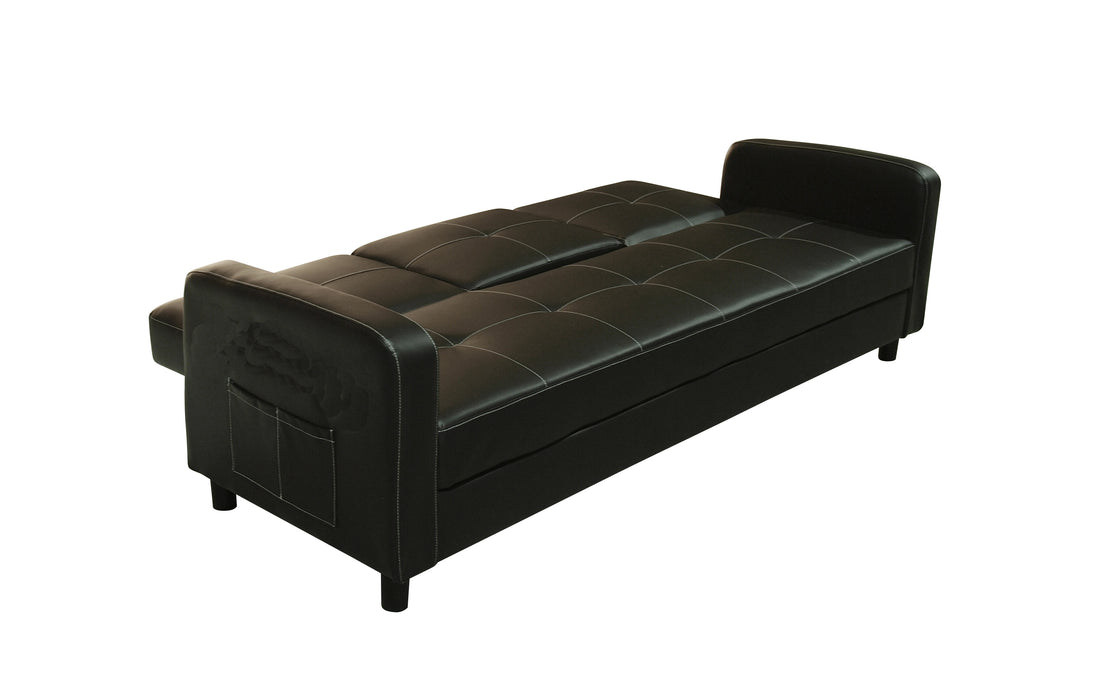 Tampa Sofa Bed, Contrast Stitching, Cupholder Tray, Black Faux Leather
