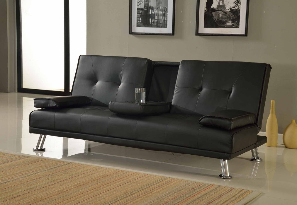 Indiana Sofa Bed, Cupholder Tray, Black Faux Leather