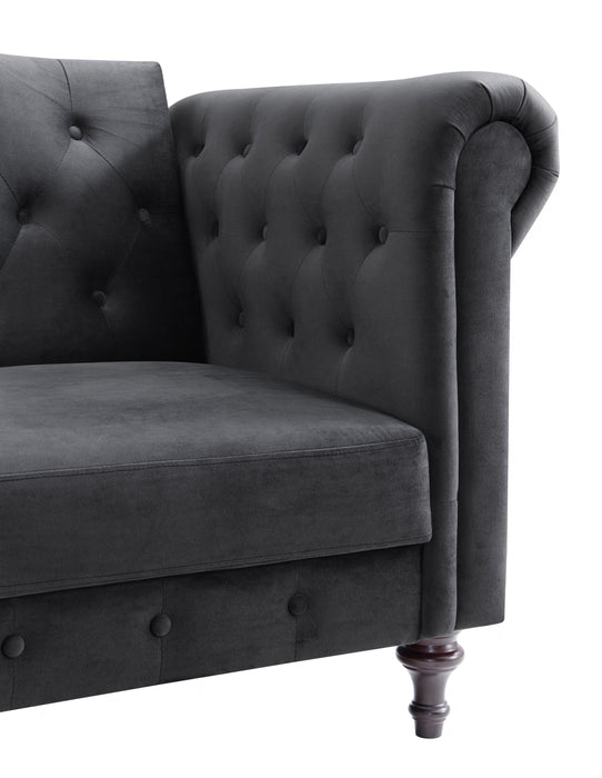 Calgary Velvet Sofa Bed Chesterfield Design, Dark Grey Velvet