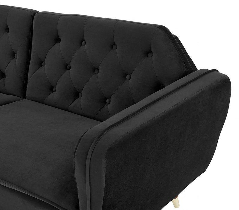 Velvet Fabric Sofa Bed 3 Seater Padded Suite Click Clack Luxury Recliner Sofabed, Black