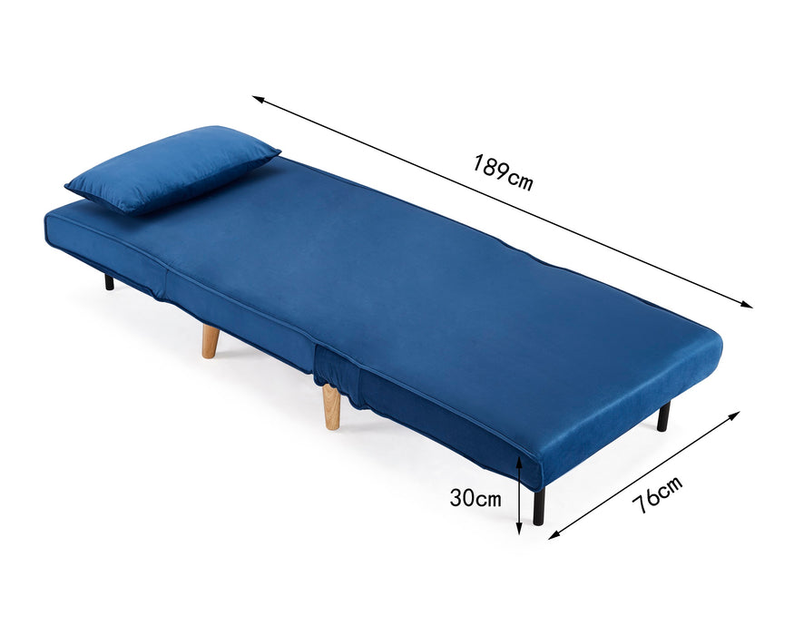 Kendal Blue Velvet Single Futon Sofa Bed