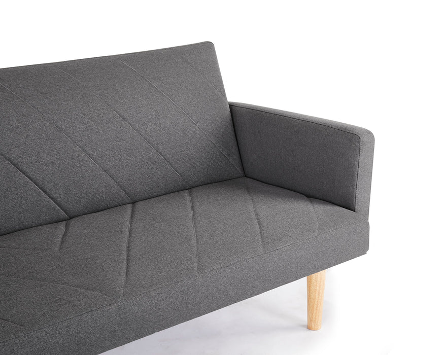 Ryan 3 Seater Fabric Chevron Design Wooden Leg Frame Clic-Clac Sofabed, Dark Grey