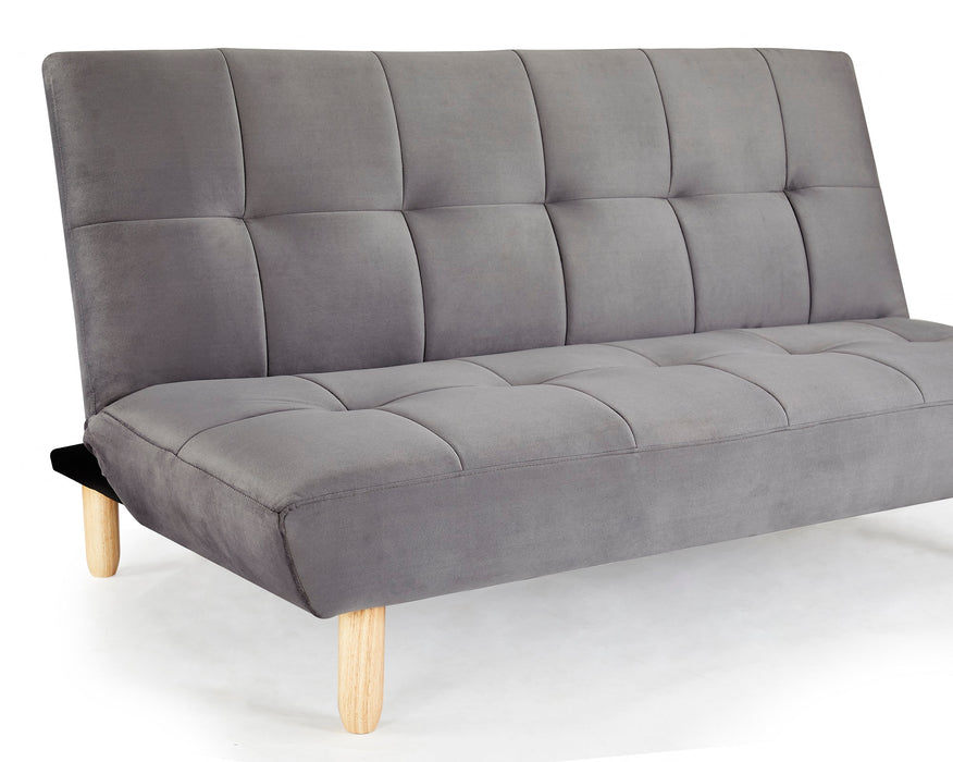 Morgan 3 Seater Chaise Fabric Grey Velvet Tuft Backrest Wooden Leg Clic-Clac Sofa Bed