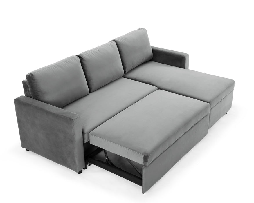 Dorset 3 Seater Pull-Out Reversible Chaise Sofa Bed, Grey Velvet