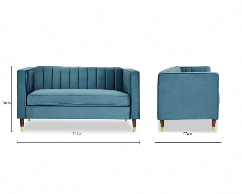 Thomas Velvet Fabric 2 Seater Sofa, Blue