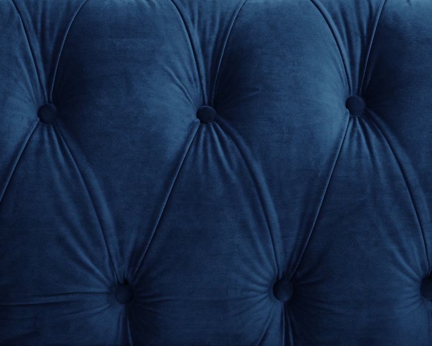 Chesterfield Velvet Fabric 3 Seater Sofa, Blue