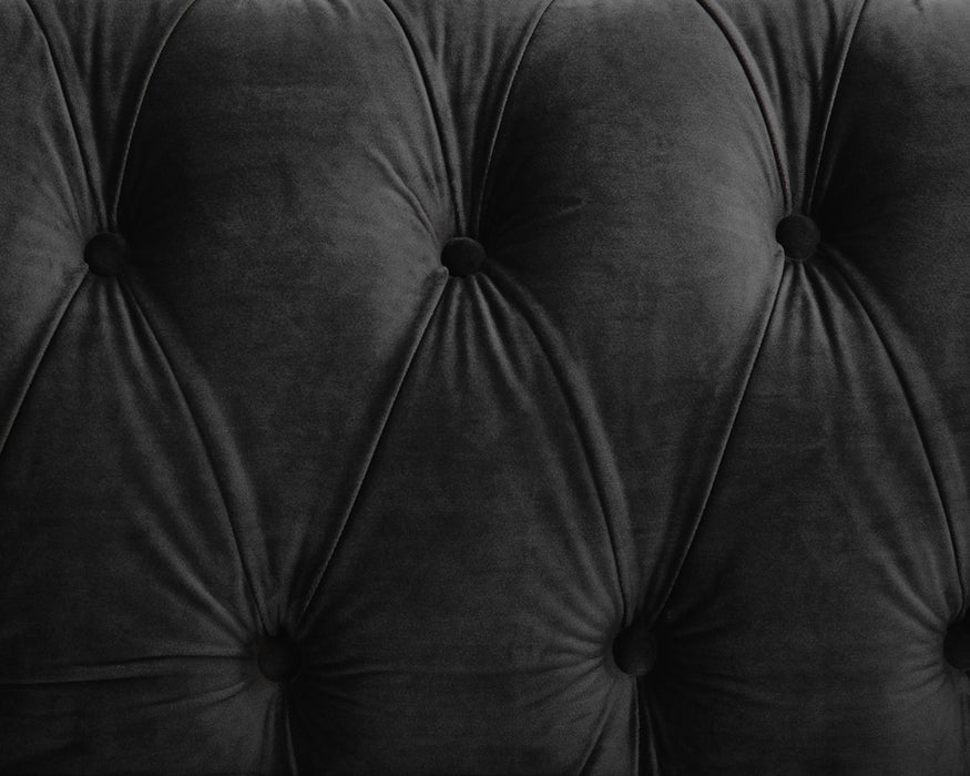 Chesterfield Velvet Fabric 3 Seater Sofa, Black