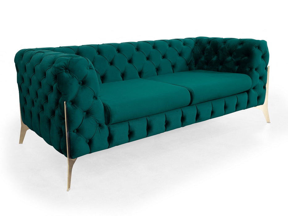 Jaguar Velvet Fabric 2 Seater Sofa Suite Chesterfield Metal Legs, Green
