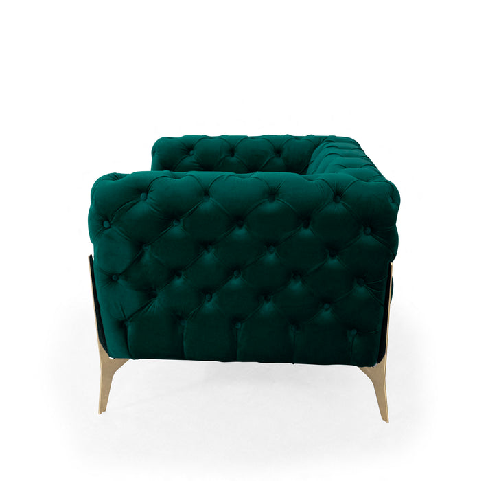 Jaguar Velvet Fabric 1 Seater Sofa Suite Chesterfield Metal Legs, Green
