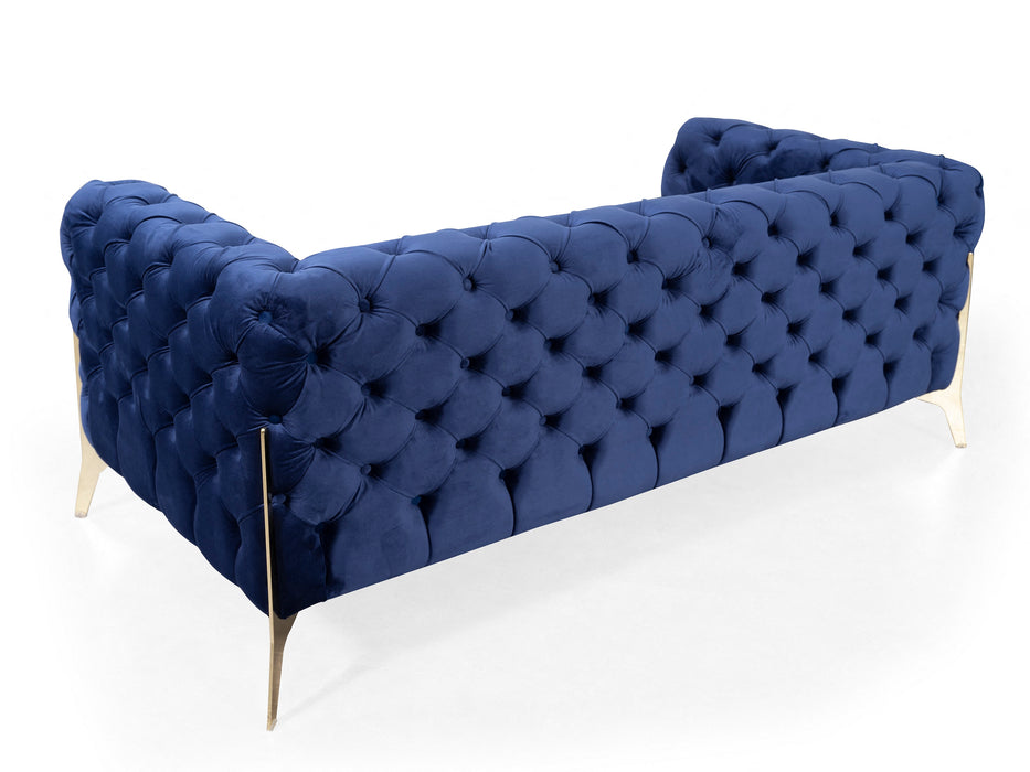 Jaguar Velvet Fabric 2 Seater Sofa Suite Chesterfield Metal Legs, Blue
