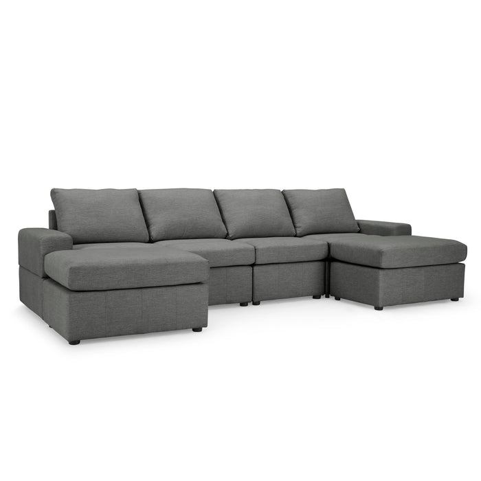 Celestia 4 Seater Sofa With Footstools, Dark Grey Linen Fabric