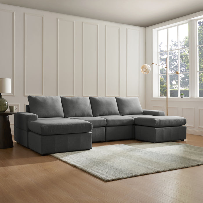 Celestia 4 Seater Sofa With Footstools, Dark Grey Linen Fabric