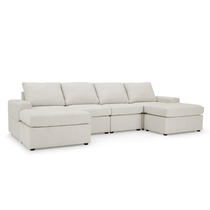 Celestia 4 Seater Sofa With Footstools, Light Grey Linen Fabric