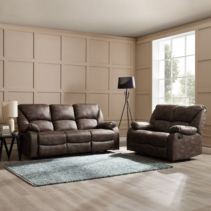 Enoch 2+3 Seater Recliner Sofa Set, Brown Faux Leather