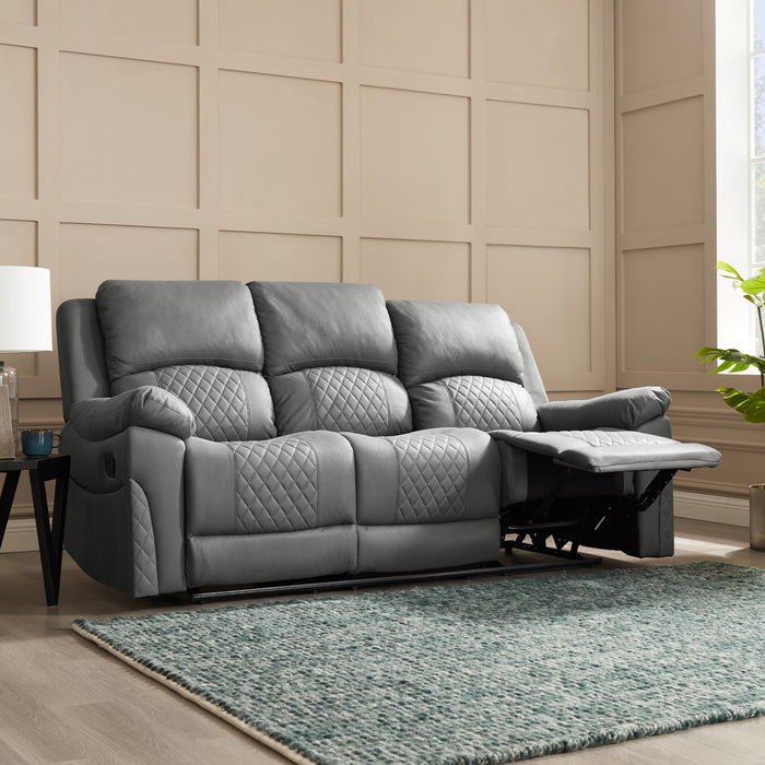 Darius 3 Seater Manual Recliner Sofa, Dark Grey Air Leather
