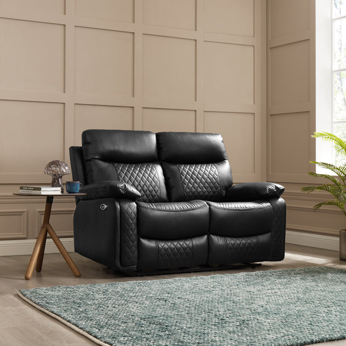 Carson 2 Seater Electric Recliner Sofa, Black Faux Leather
