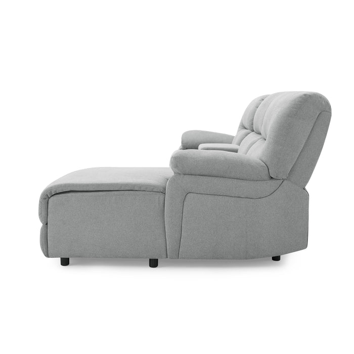 Jacob 3 Seater Manual Recliner Sofa With Right Hand Chaise and Centre Console, Light Grey Linen Fabric