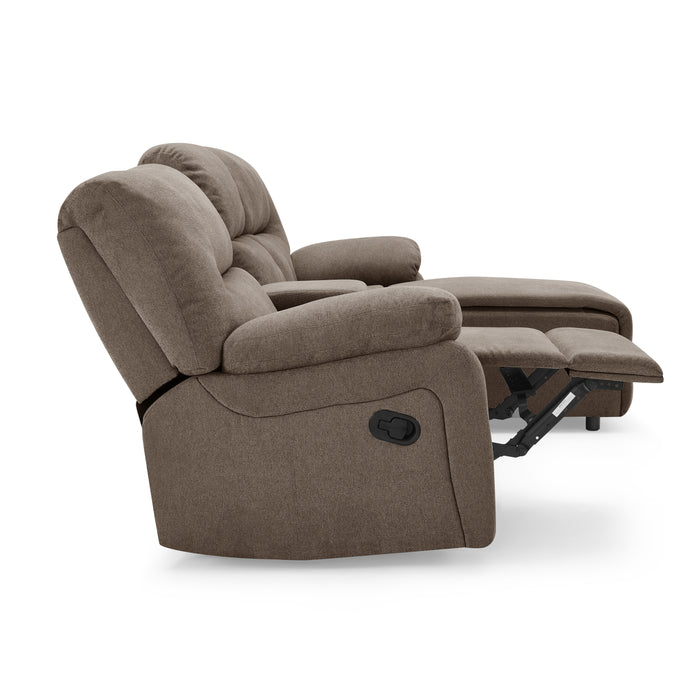 Jacob 3 Seater Manual Recliner Sofa With Right Hand Chaise and Centre Console, Brown Linen Fabric