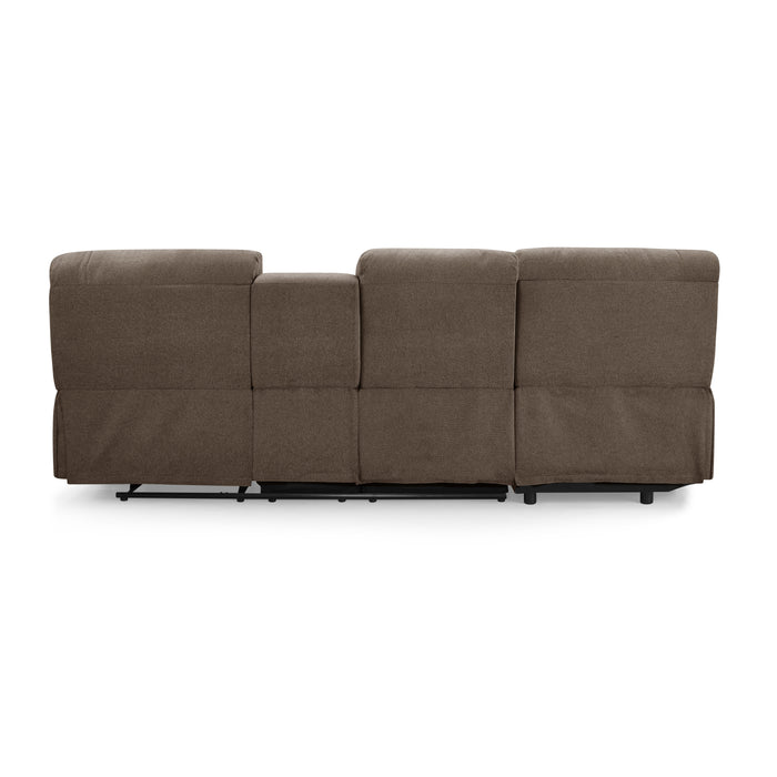 Jacob 3 Seater Manual Recliner Sofa With Left Hand Chaise and Centre Console, Brown Linen Fabric