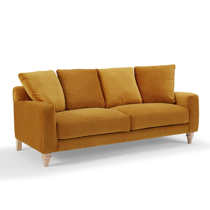 Covent 3 Seater Sofa With Scatter Back Cushions, Luxury Mustard Velvet
