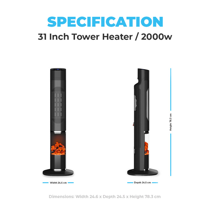 Ometa PTC Tower Oscillating Heater 2000W, Black