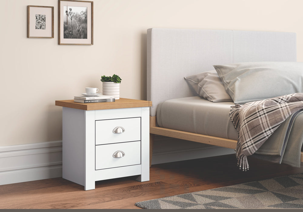 Lancaster Bedside Table with 2 Drawers in White