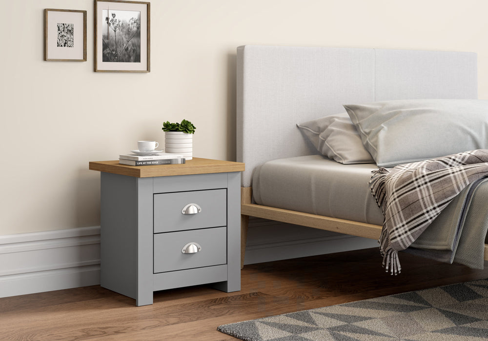 Lancaster Bedside Table with 2 Drawers in Grey