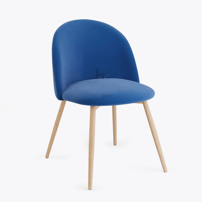 Pudsey Blue Velvet Dining Chair Accent Chair With Wooden Legs