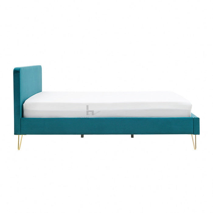 Iris Velvet Upholstered King Bed Frame With Hairpin Legs, Petrol Green