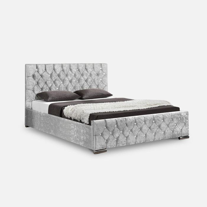 Arya Fabric Ottoman Double Bed with Storage, Silver Velvet