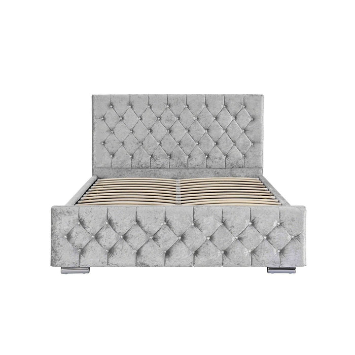 Arya Fabric Ottoman King Size Bed with Storage, Silver Velvet