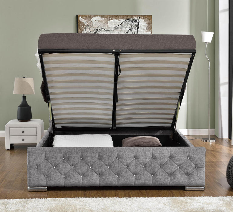 Arya Fabric Ottoman Super King Bed with Storage, Silver Chenille