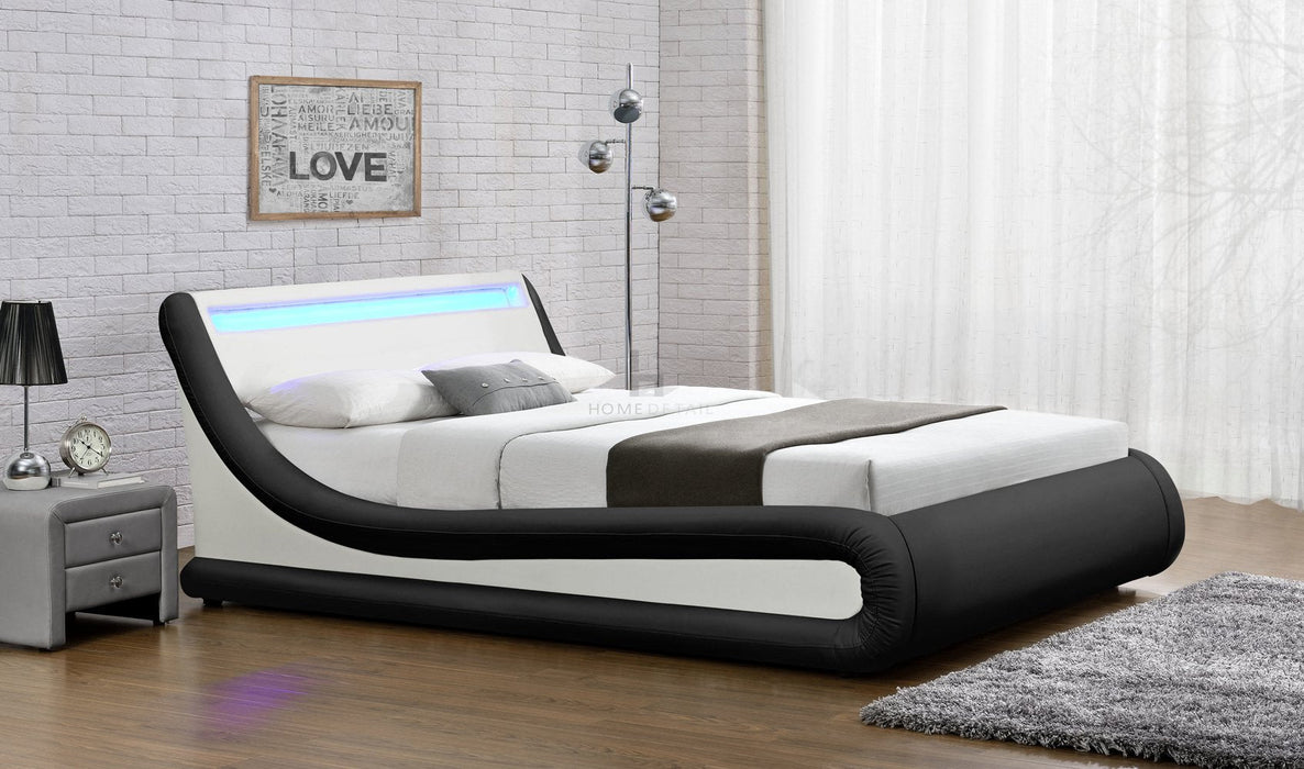Galaxy Ottoman Double Bed Frame with LED and Storage, Black & White