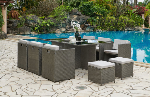 Cube Garden Furniture Set 11 Piece with Footstools, Grey