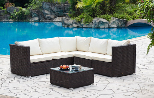 Corner Rattan Sofa Set Outdoor Garden Furniture With Cover, Dark Brown