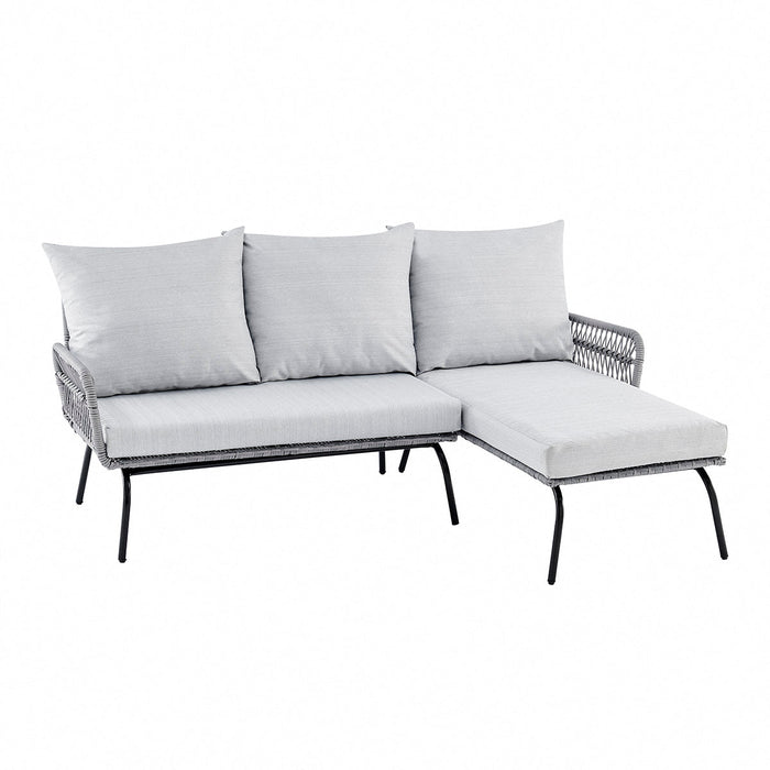 L Shape Garden Set in Grey with Wicker Rope Style with Coffee Table