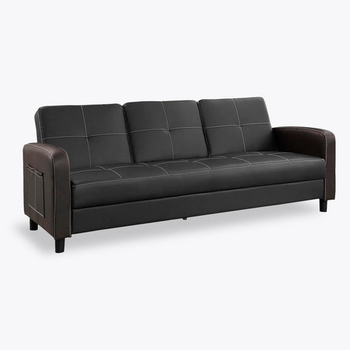 Sofa Bed with Magazine Pocket Cup Holder Faux Leather 3 Seater Modern Design, Black