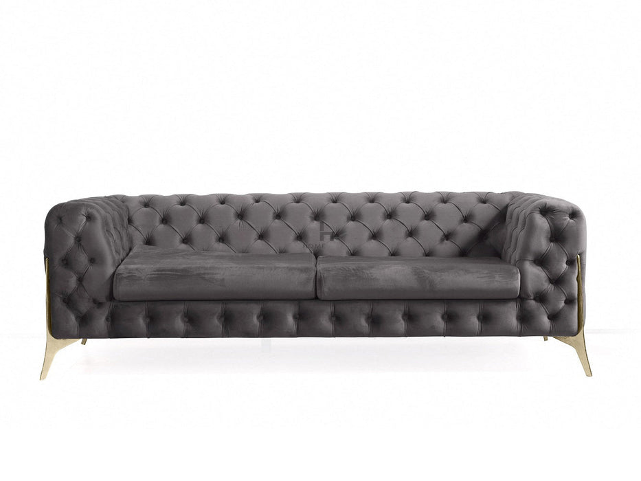 Jaguar Velvet Fabric 2 Seater Sofa Suite Chesterfield Metal Legs, Dark Grey