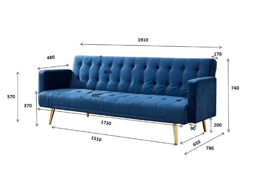 Windsor Luxury Velvet Fabric Sofa Bed, Grey with Rose Gold Legs