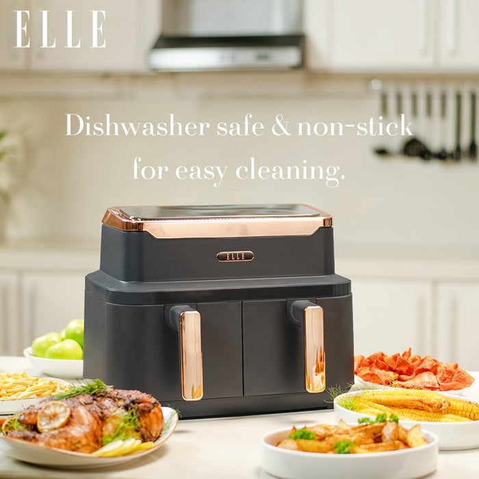 ELLE Air Fryer in Grey & Rose Gold, Triple Basket